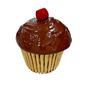 Vintage 1977 E.S. Molds Cupcake  w/ Cherry Kitsch Cookie Jar Large Canister